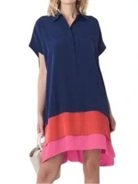 Diane Von furstenburg 100% silk blue colorful lightweight dress size M/L